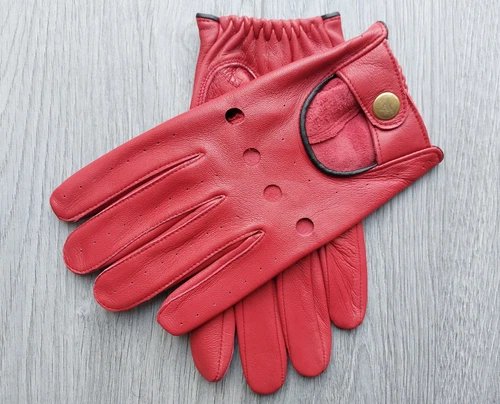 Leather Driving gloves Red color for Mens Full finger - Luxurious Gift for Him